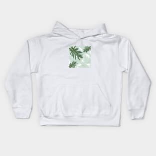 Autumn fall green greenvibes on aquamarine tropical palm leaves Kids Hoodie